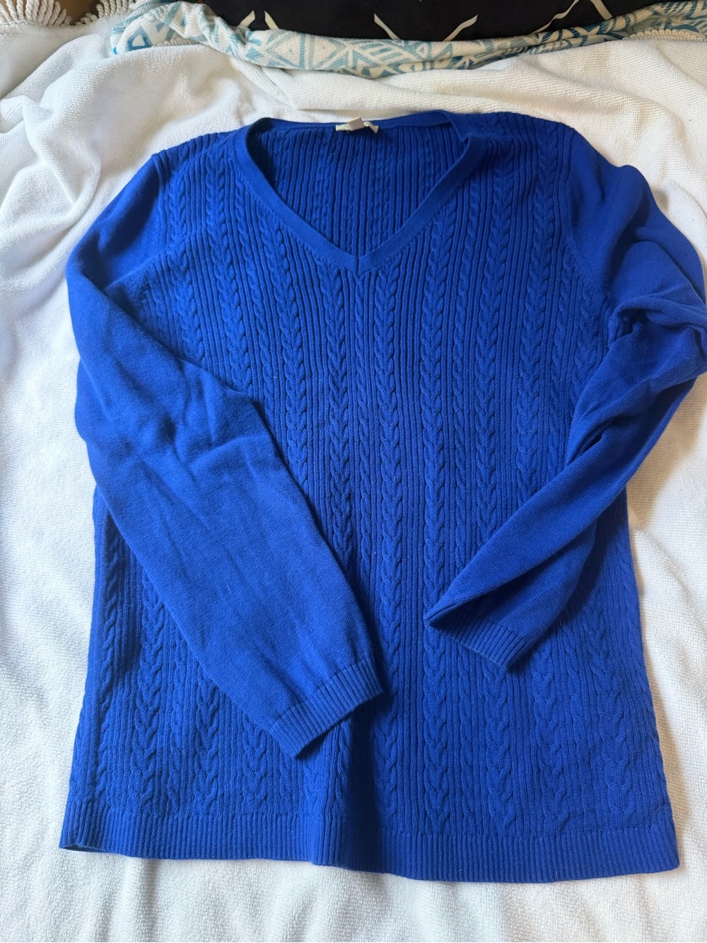 Talbots V-Neck Cable Knit Sweater - Cobalt Blue